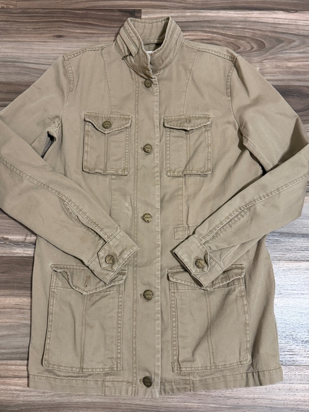 Tommy Hilfiger Womens Tan Khaki Utility Military Jacket Button Front Sz. S